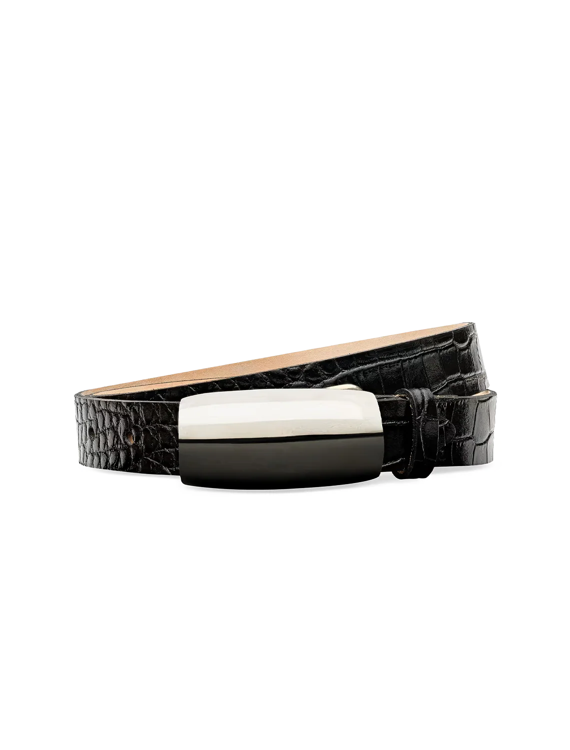 marlowe leather belt in black croco
