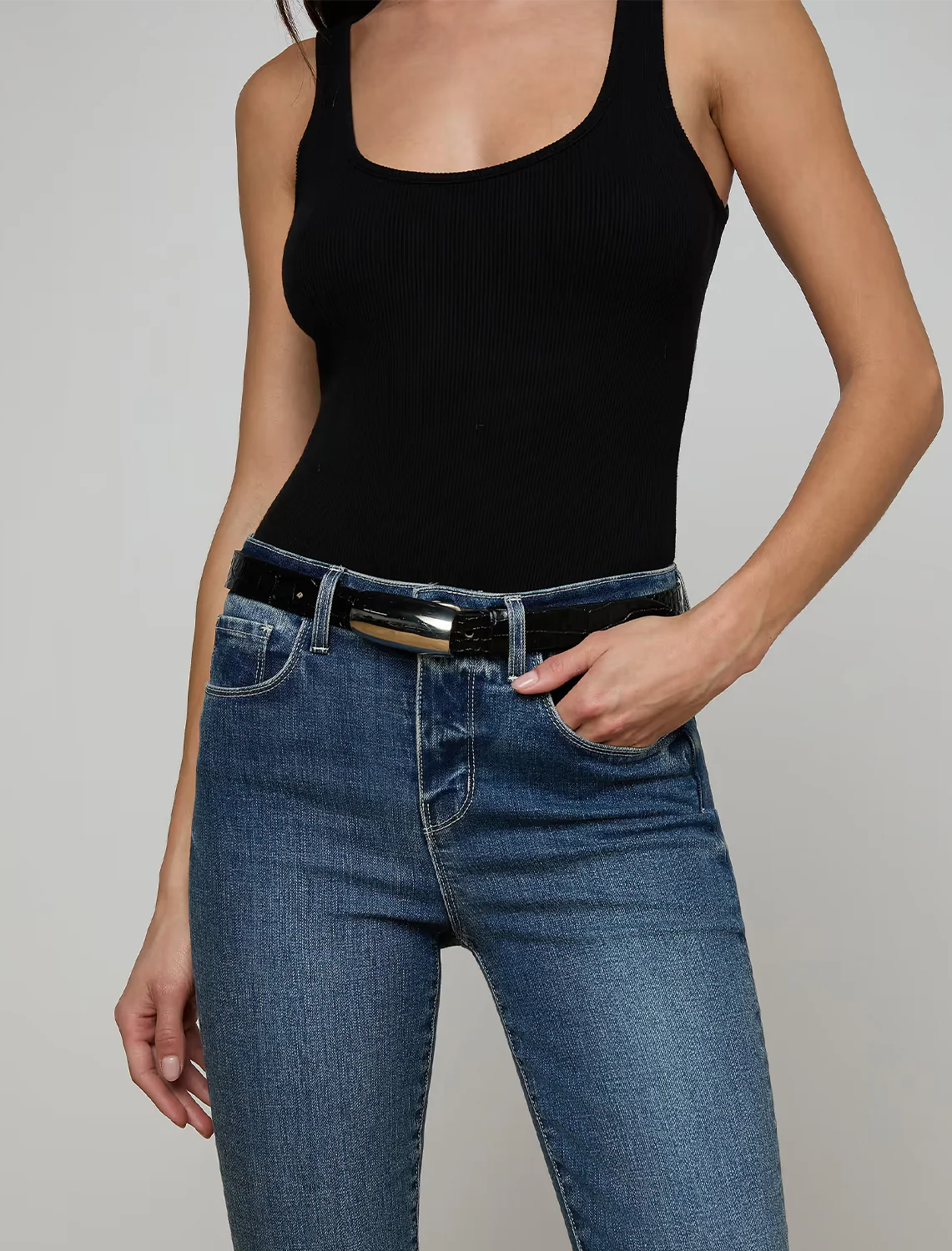 marlowe leather belt in black croco - Image 2