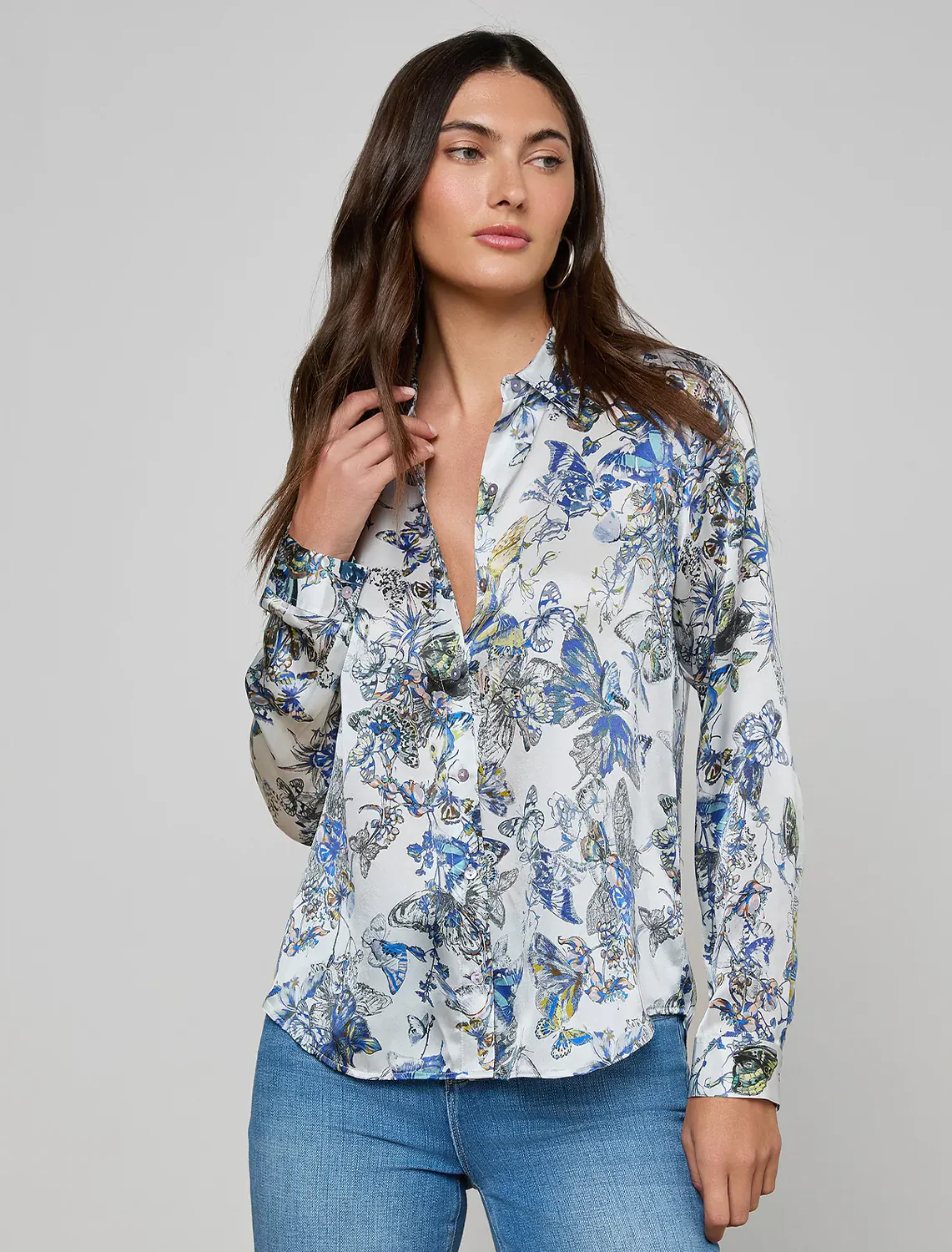tyler silk blouse in watercolor butterfly - Image 2