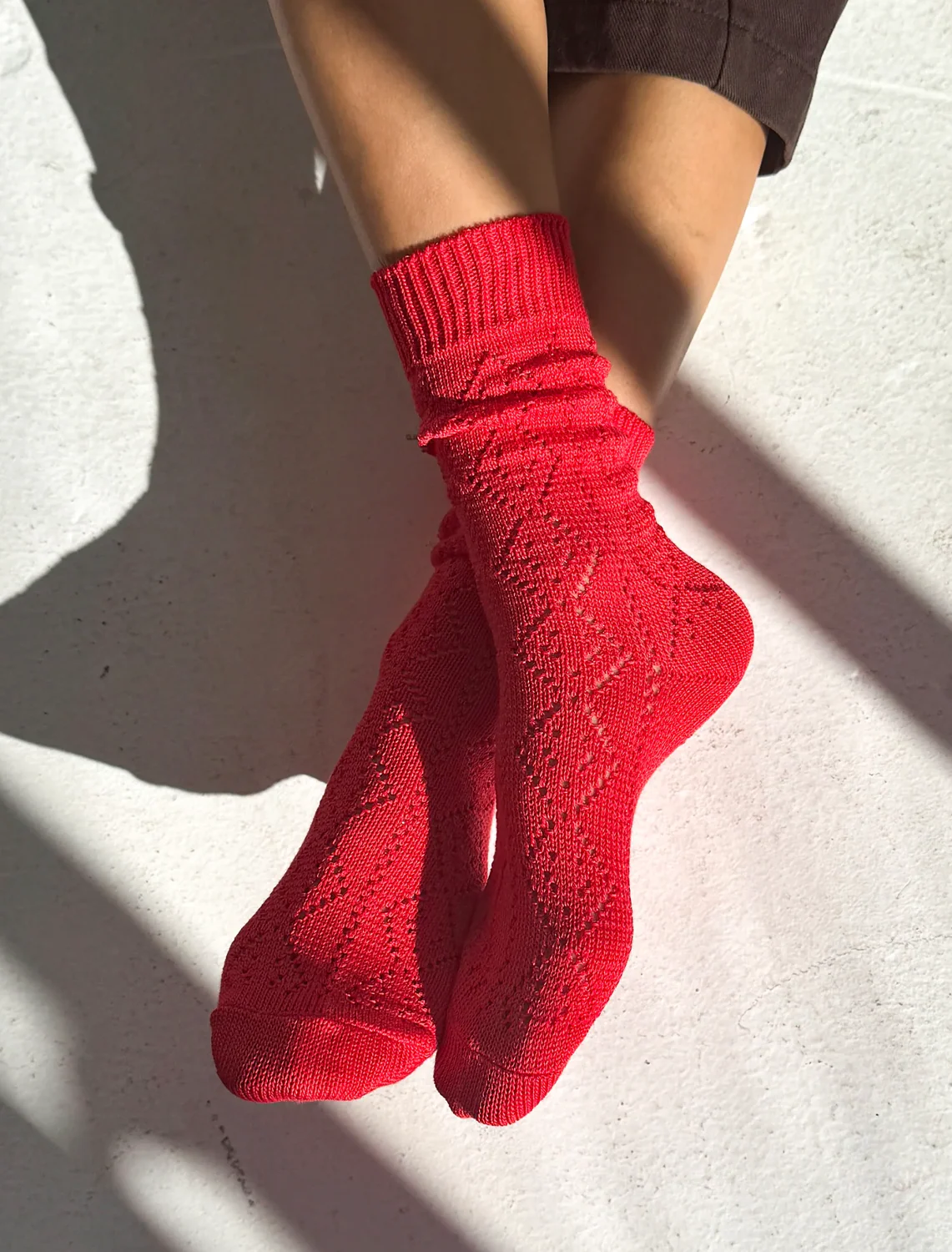 modal eyelet sock in poppy red - Image 2