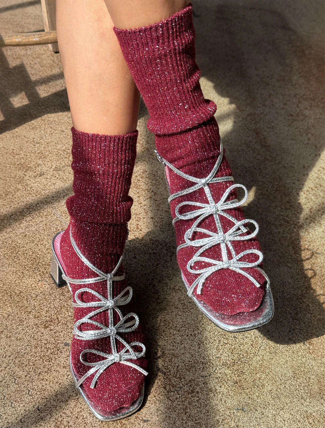 winter sparkle socks in wine - Image 2