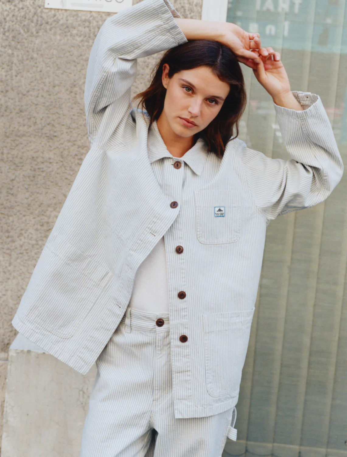 vame work jacket in blue stripe - Image 2