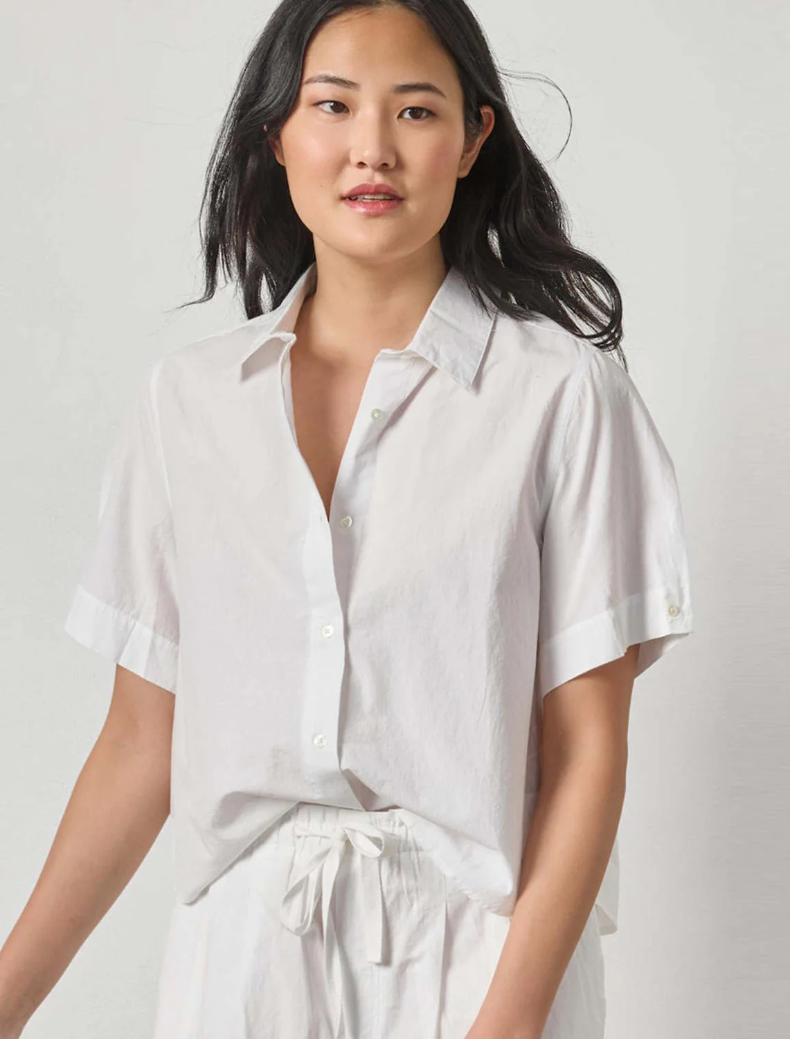 folded sleeve button down in white - Image 2