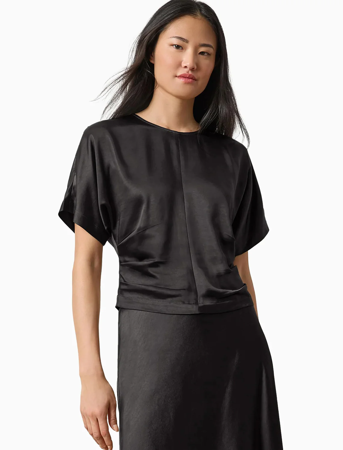 satin dolman short sleeve top in black - Image 2