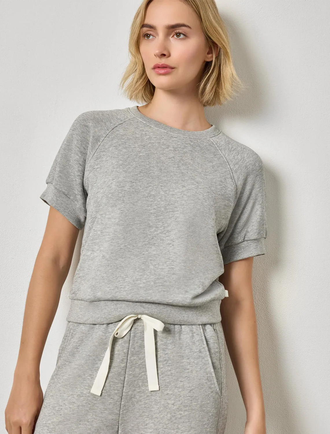 short sleeve terry sweatshirt in heather grey - Image 2