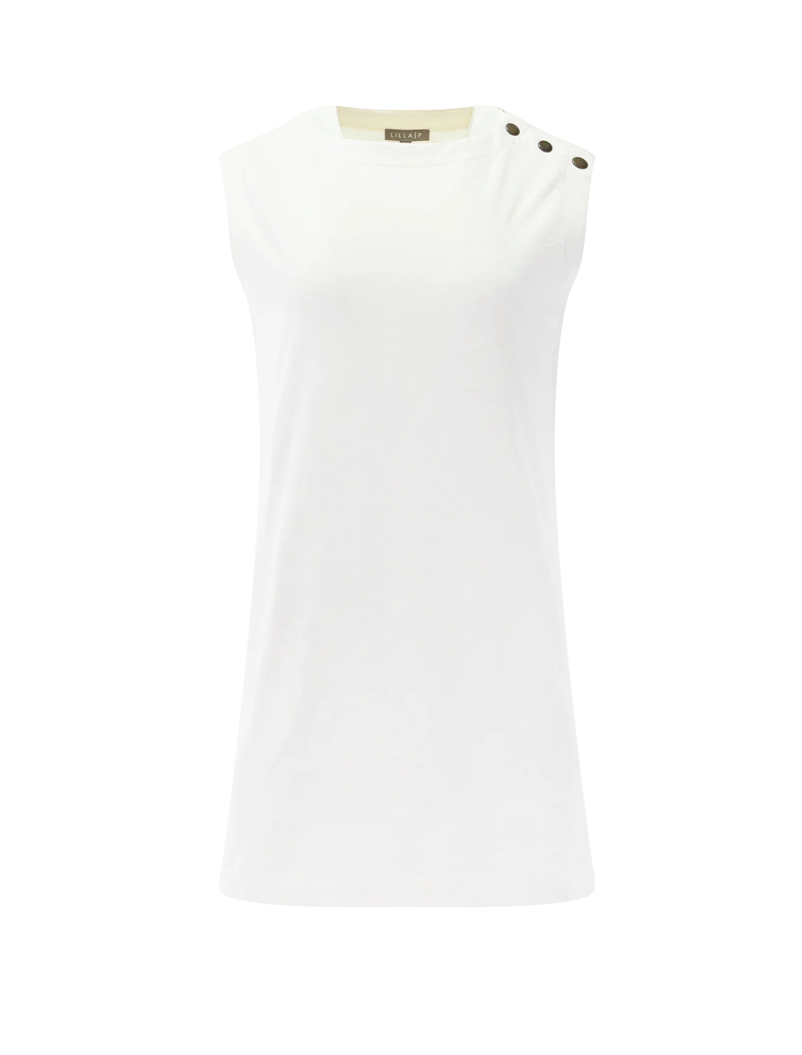snap shoulder boatneck dress in ecru