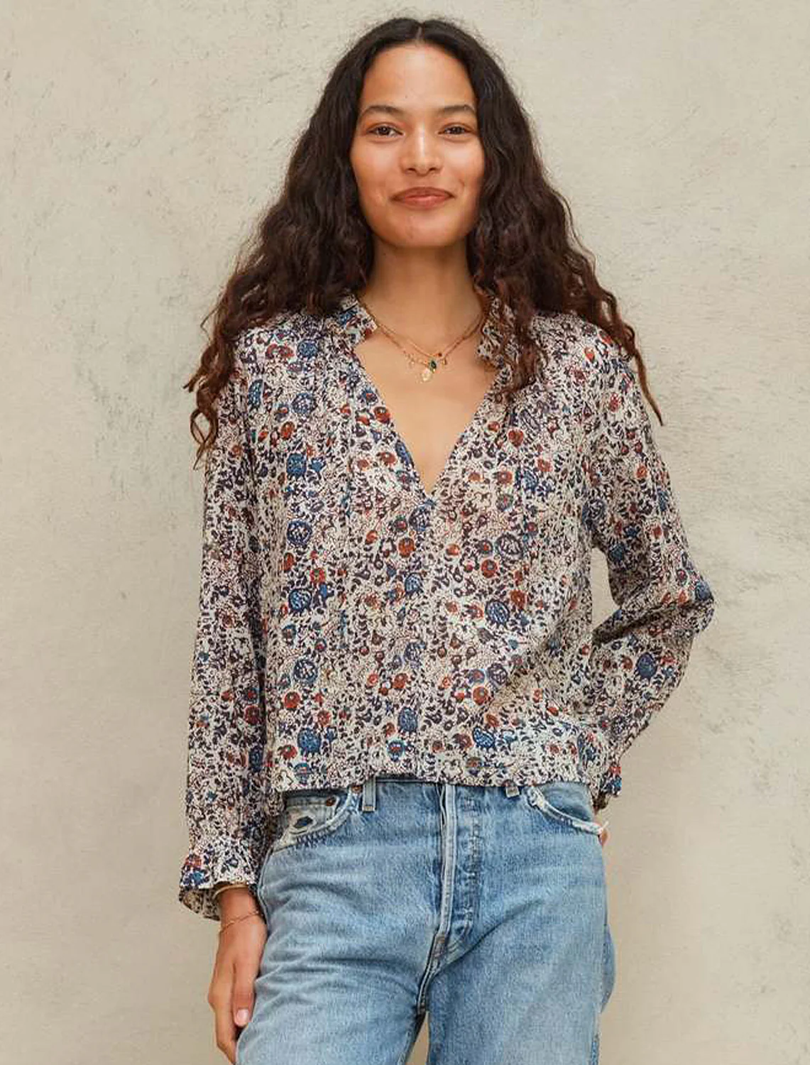 cass print long sleeve top in indigo rust - Image 2