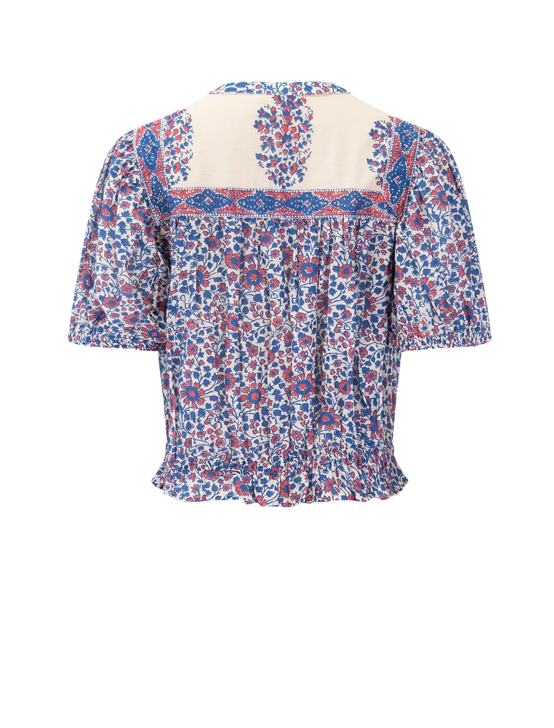 della print short sleeve top in blue and pink floral - Image 3