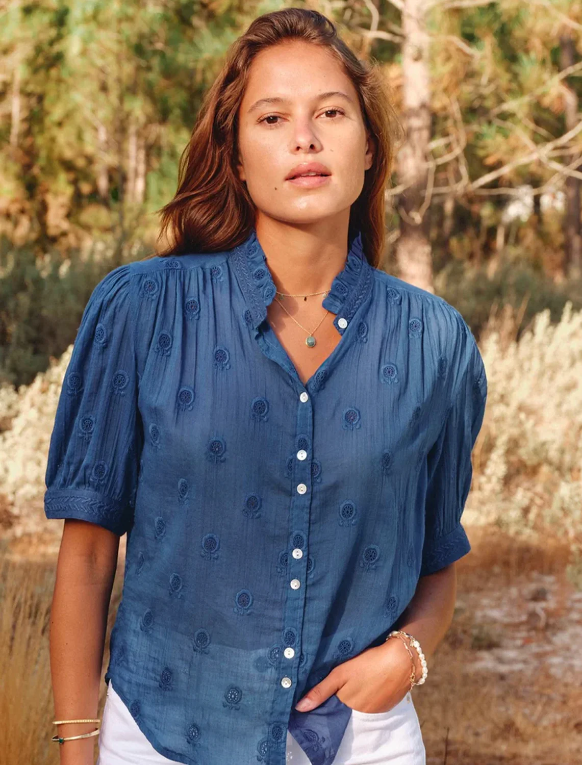 frani embroidered top in cobalt - Image 2