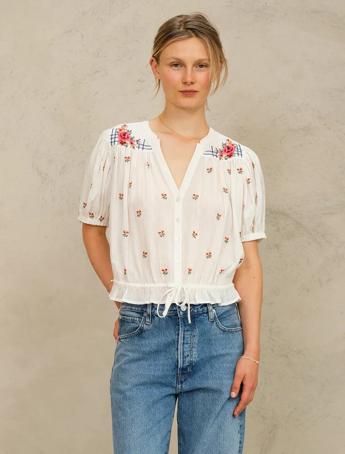 harlie embroidered top in ecru - Image 2