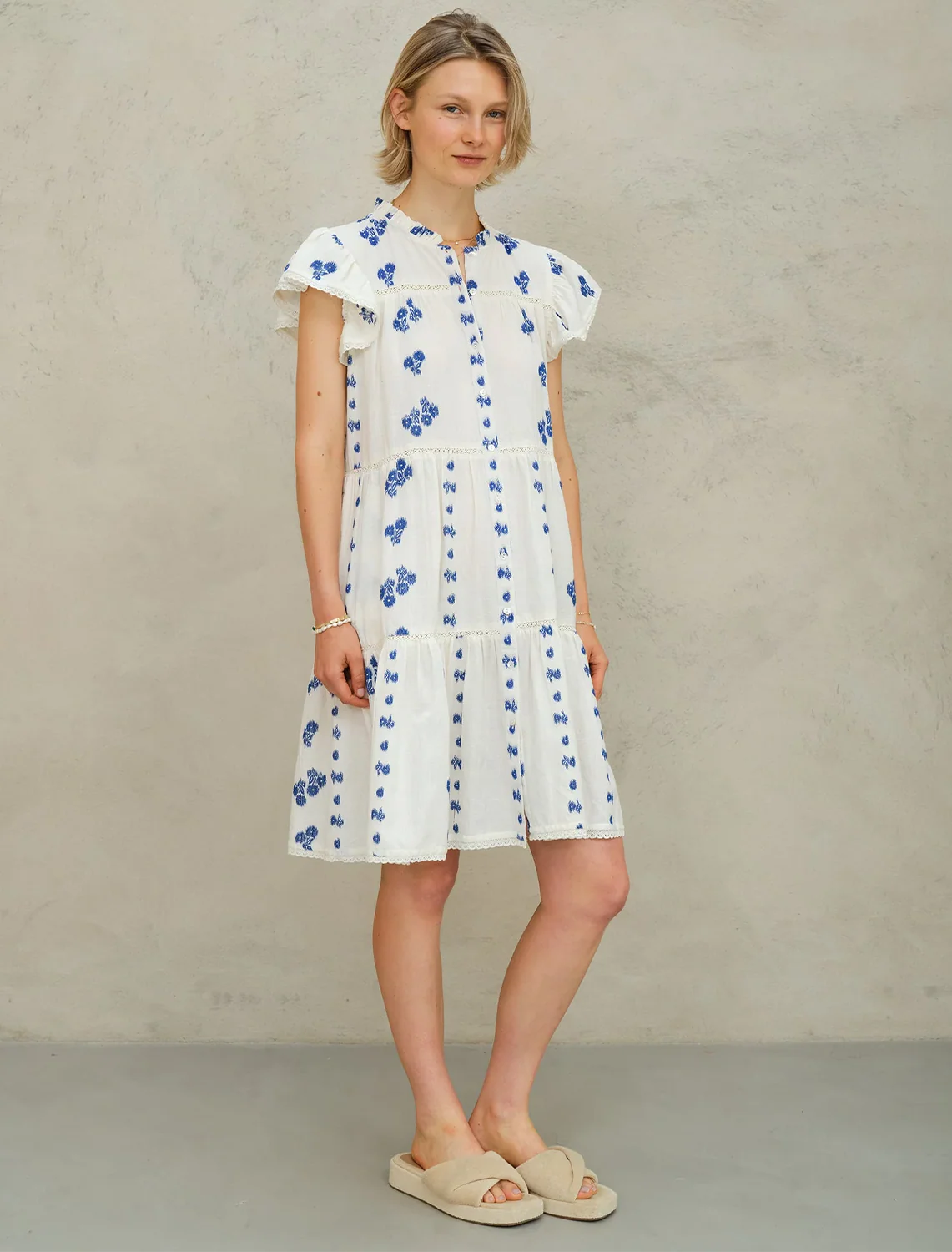 iris woven frill dress in blue - Image 2