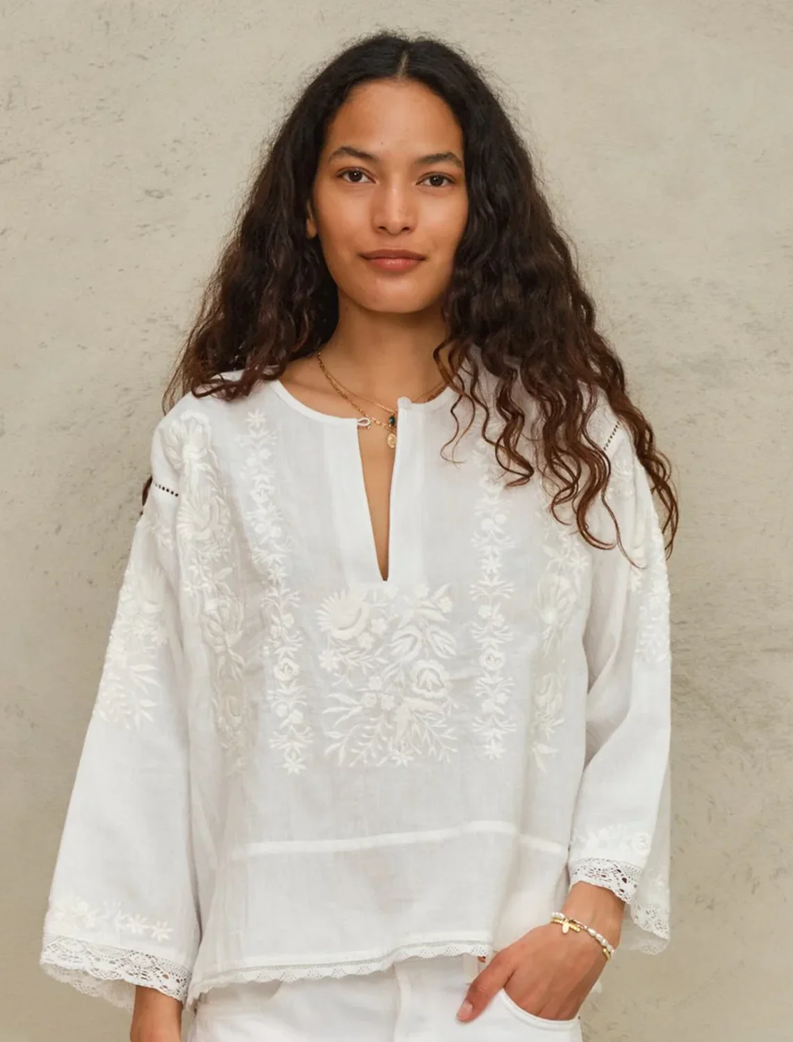 rosa embroidered top in ivory - Image 2