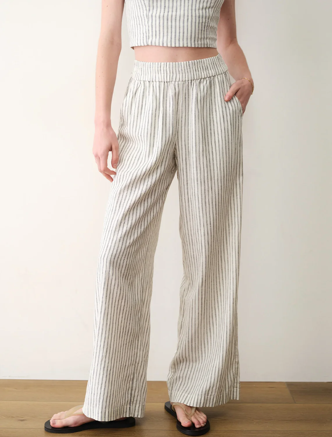 allison hemp trousers in cream and navy stripe - Image 2