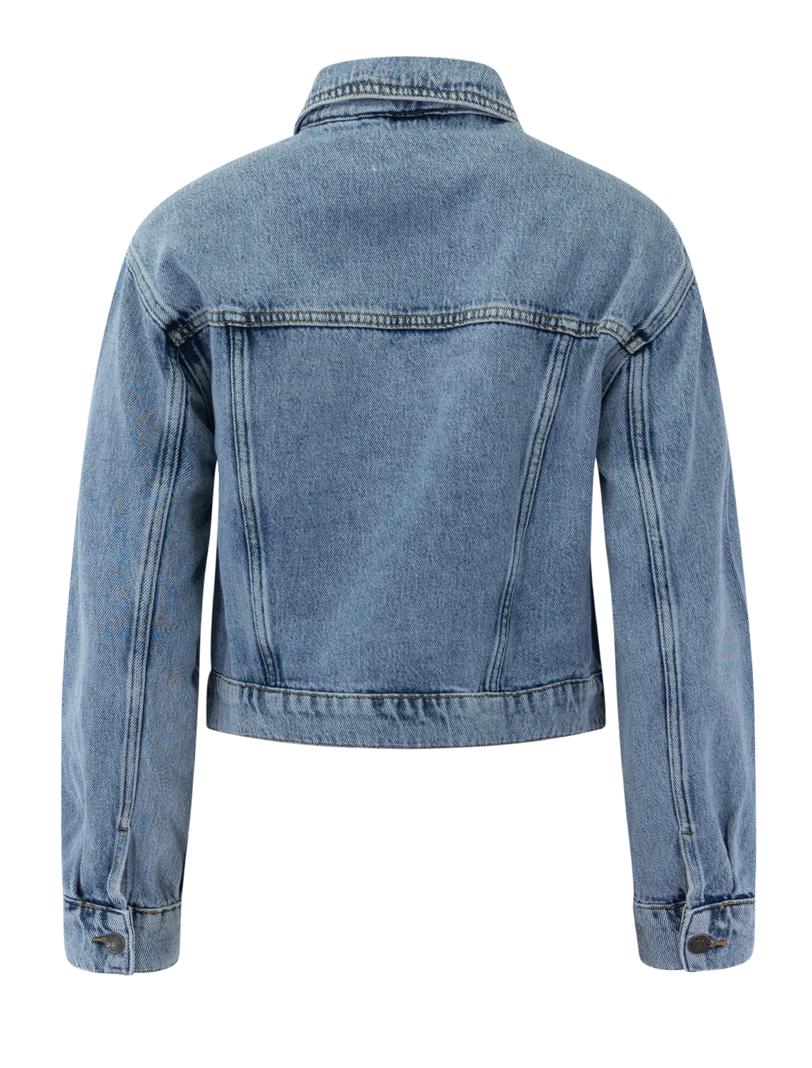 cropped denim jacket in medium wash - Image 3