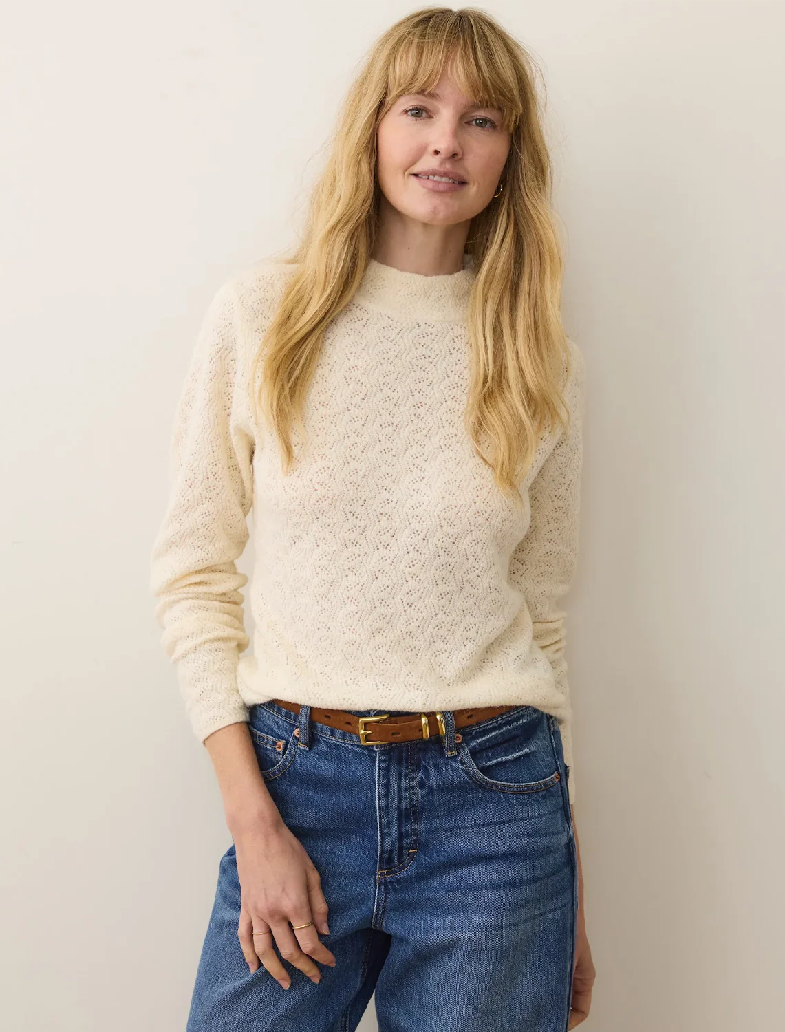 mock neck fine gauge sweater in oat - Image 2