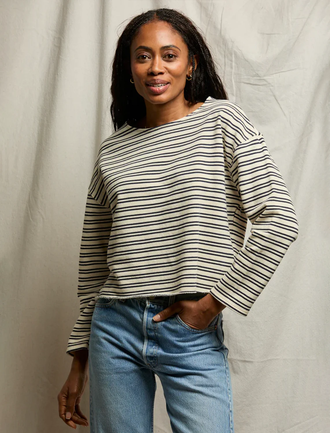 briana french terry tee in navy stripe - Image 2