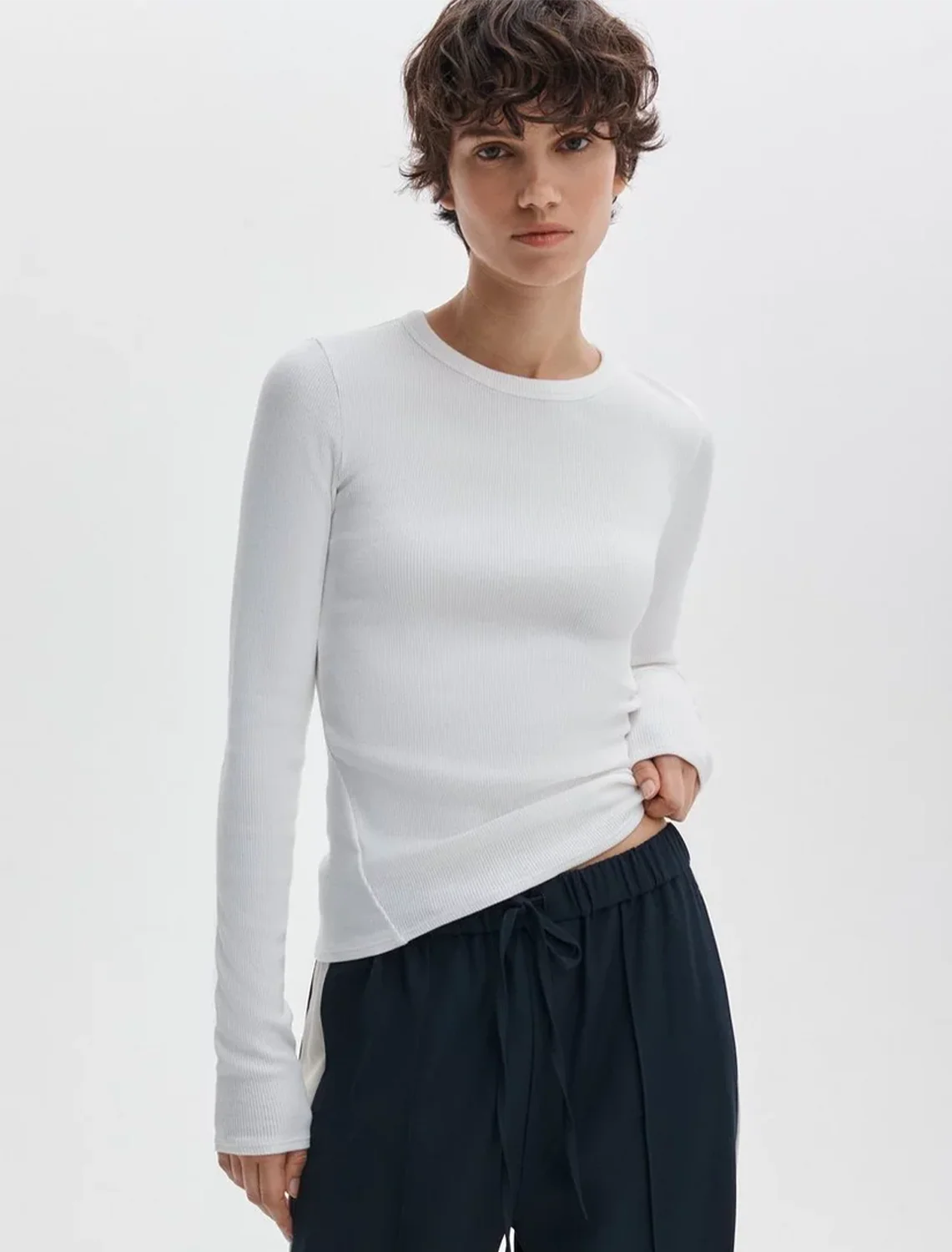 essential rib long sleeve tee in white - Image 2