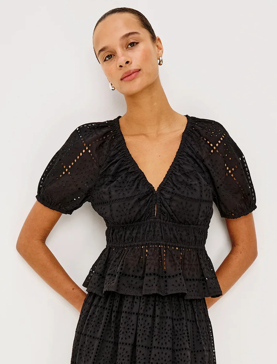 argenta top in black grid embroidery - Image 2