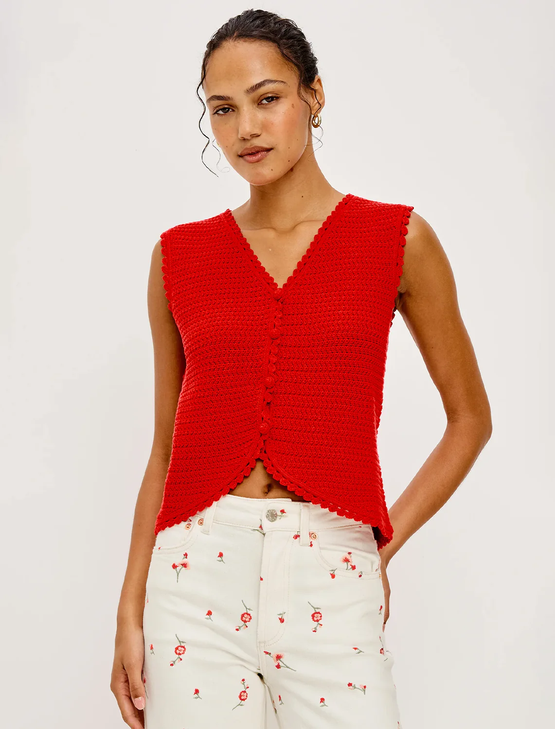 calypso knit vest top in scarlet - Image 2