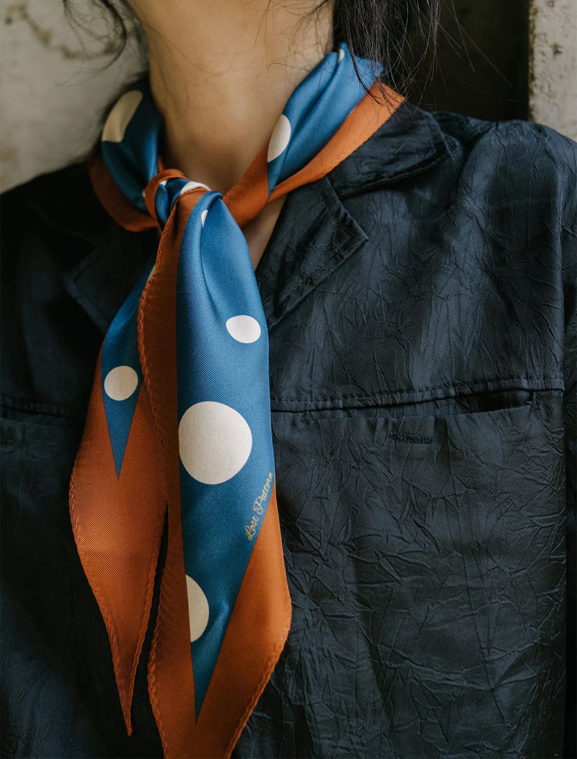 retro polka dot diamond neckerchief in salted caramel - Image 2