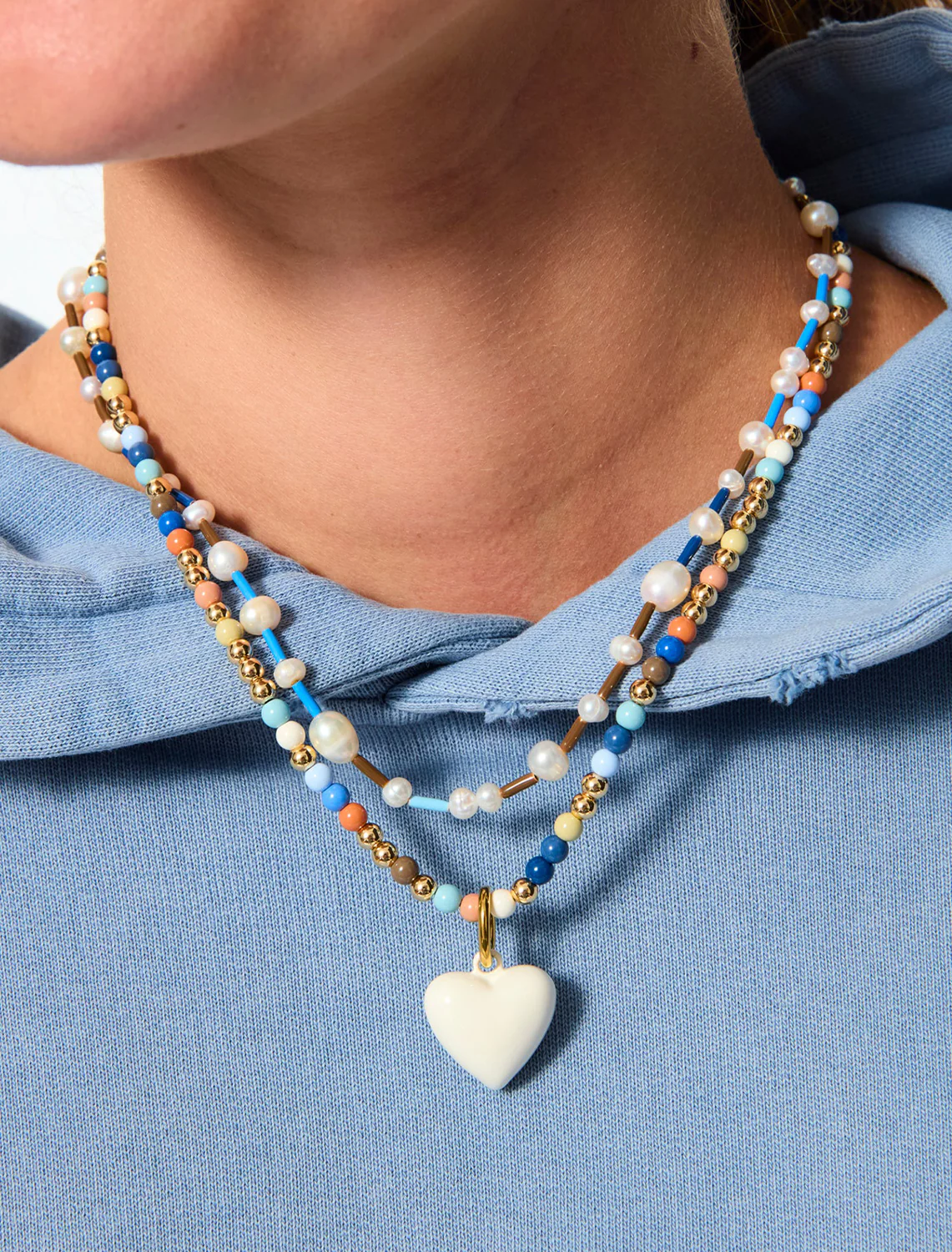 the happy baby bead necklace duo in creme - Image 2