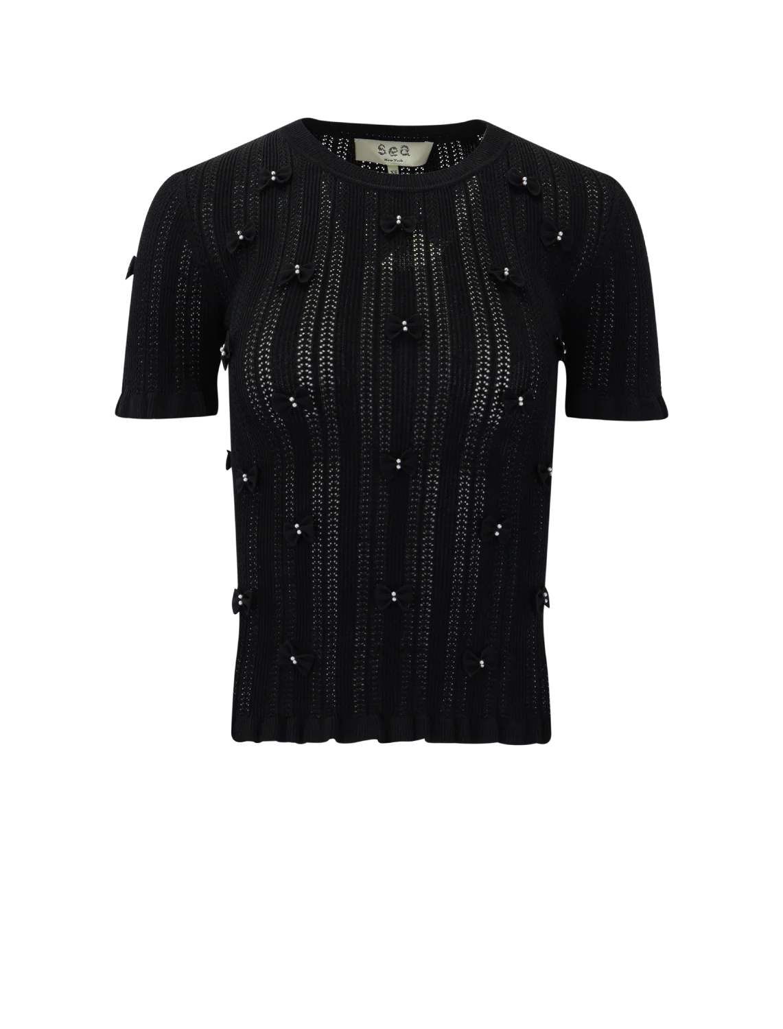 alberta pearl short sleeve knit top in black