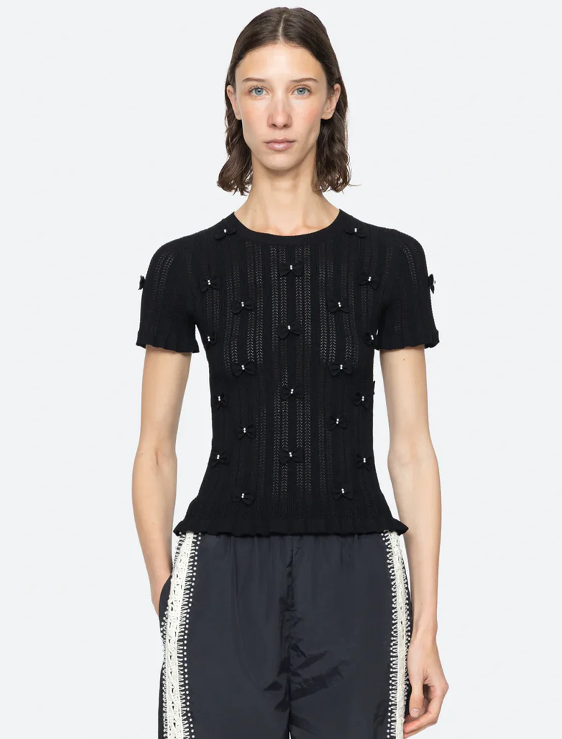 alberta pearl short sleeve knit top in black - Image 2