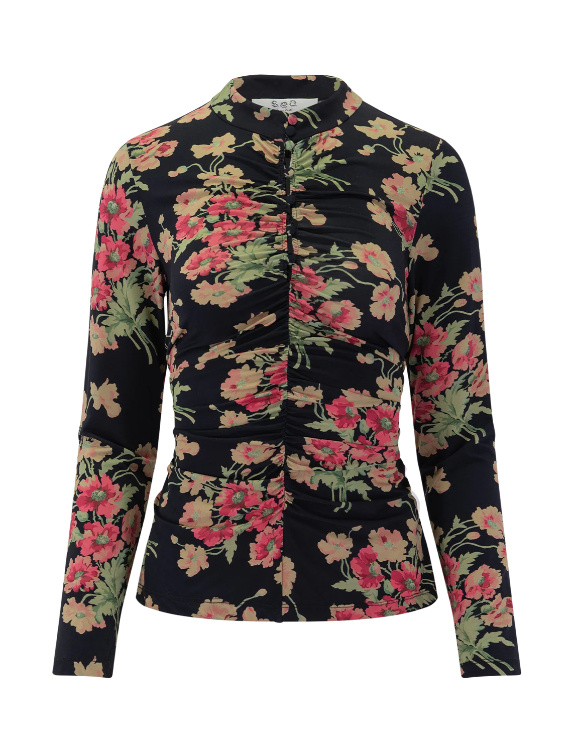 cornelia print long sleeve top in black