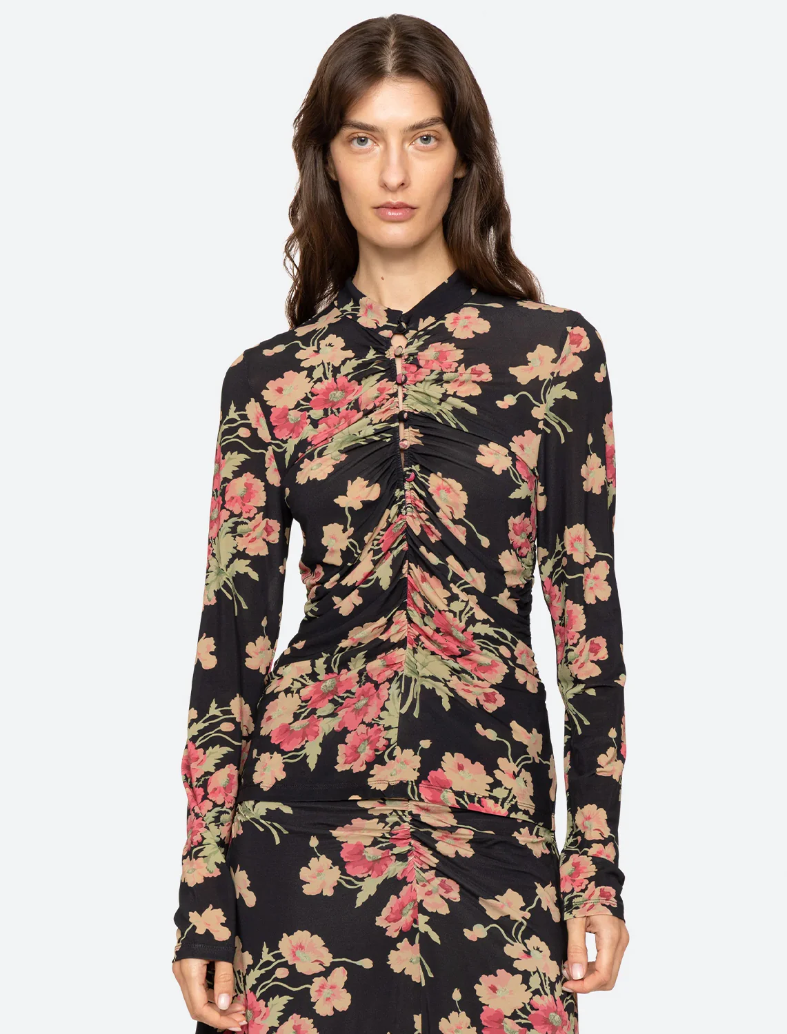 cornelia print long sleeve top in black - Image 2