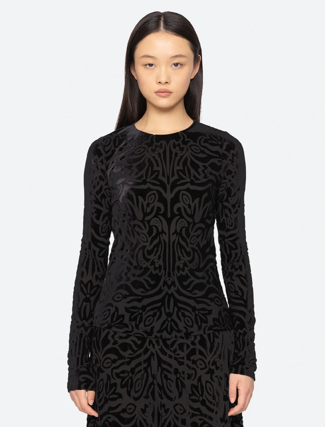 julie burnout long sleeve top in black - Image 2