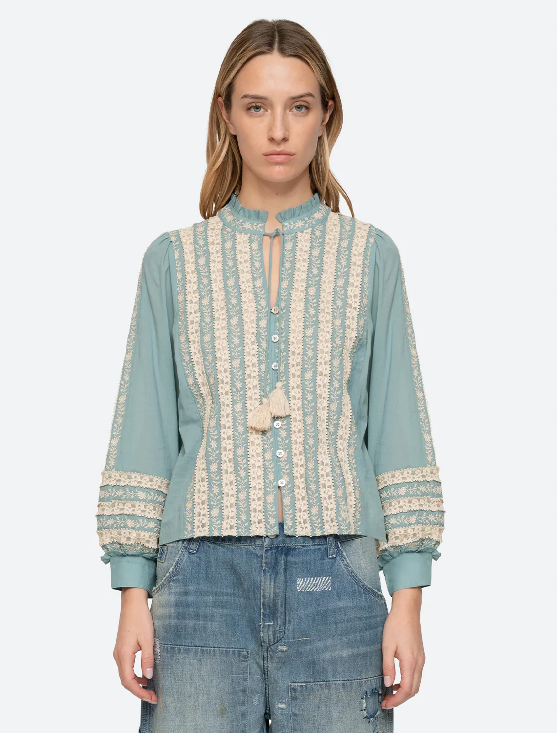 kirsten print longsleeve top in sky - Image 2