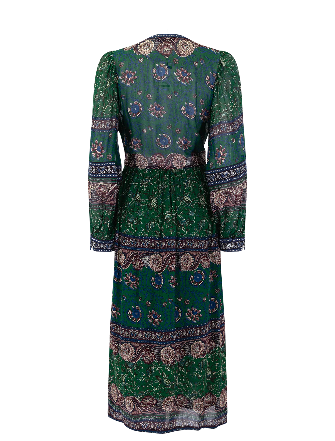 melba print long sleeve midi dress in green - Image 3