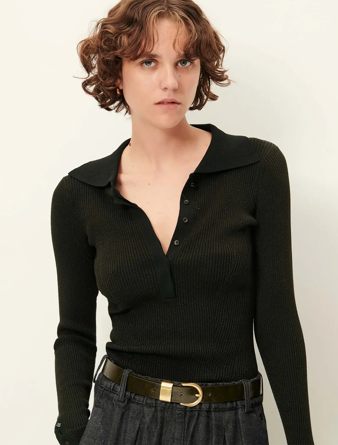 lykke knit long sleeve polo in moonlux - Image 2