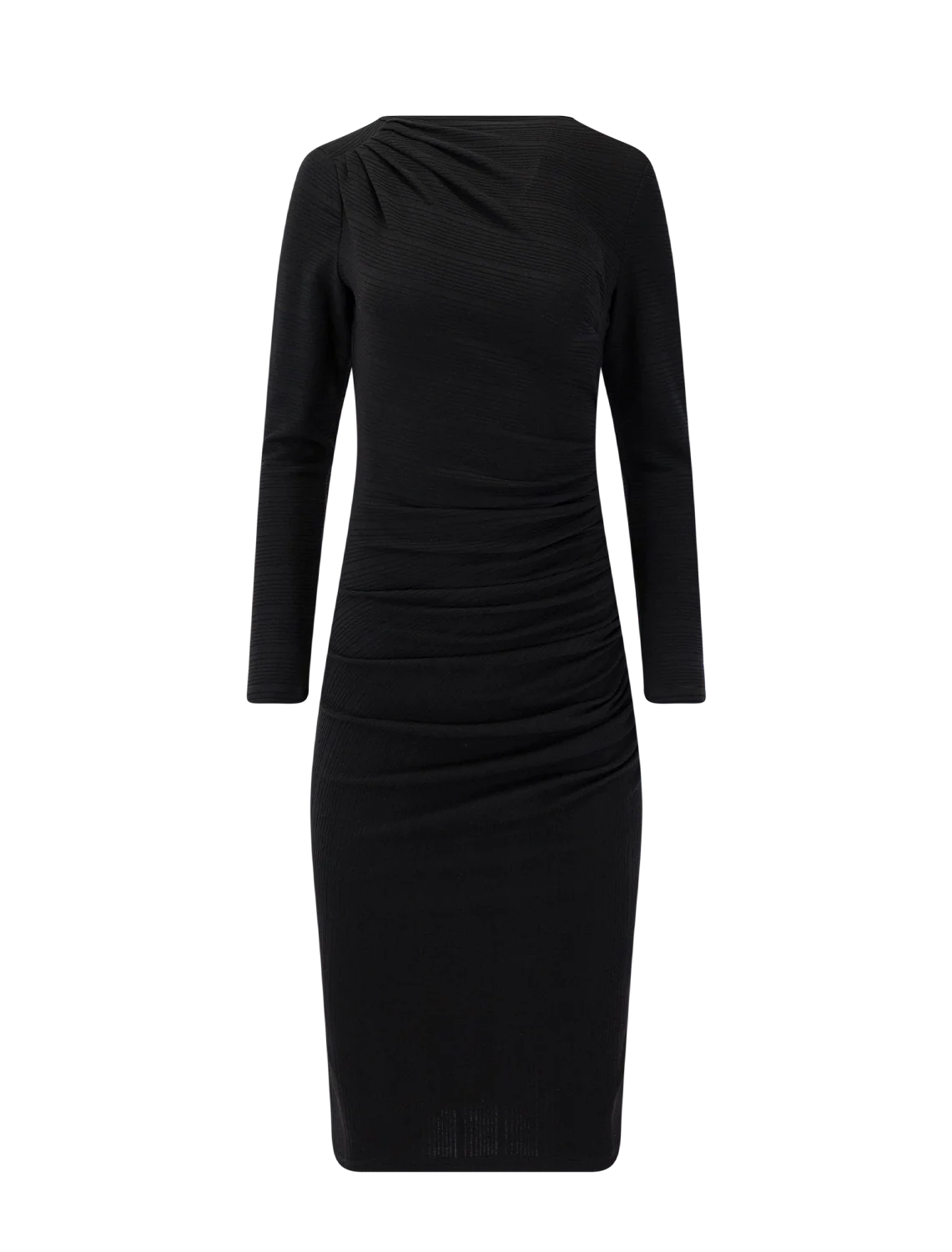 rouched knit midi dress in black