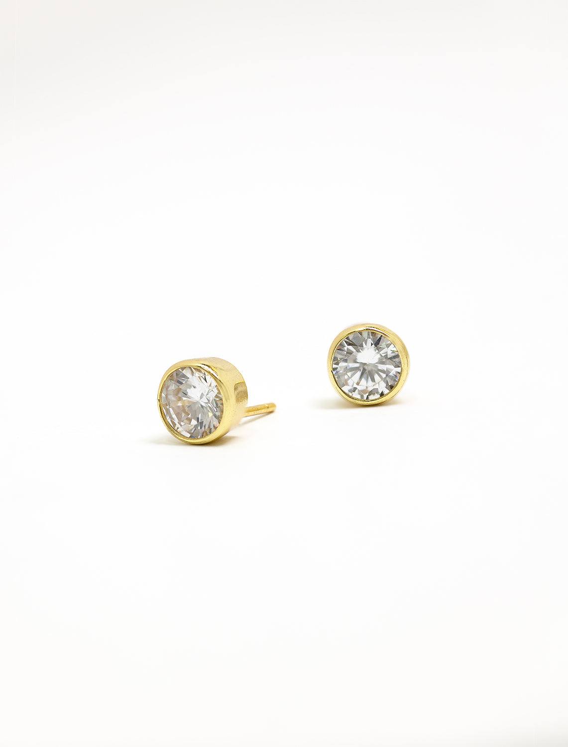 solitaire bezel set studs in gold - Image 2