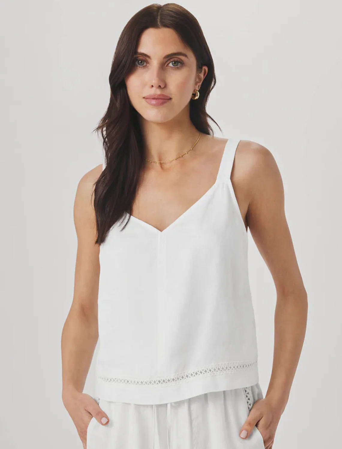 stella linen trim tank in white - Image 2