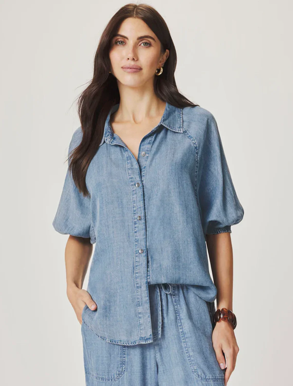 talia puff sleeve top in indigo - Image 2