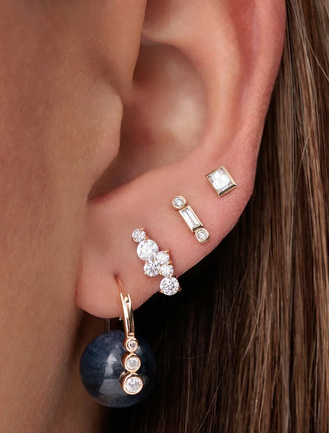 baguette and round bezel studs - Image 2