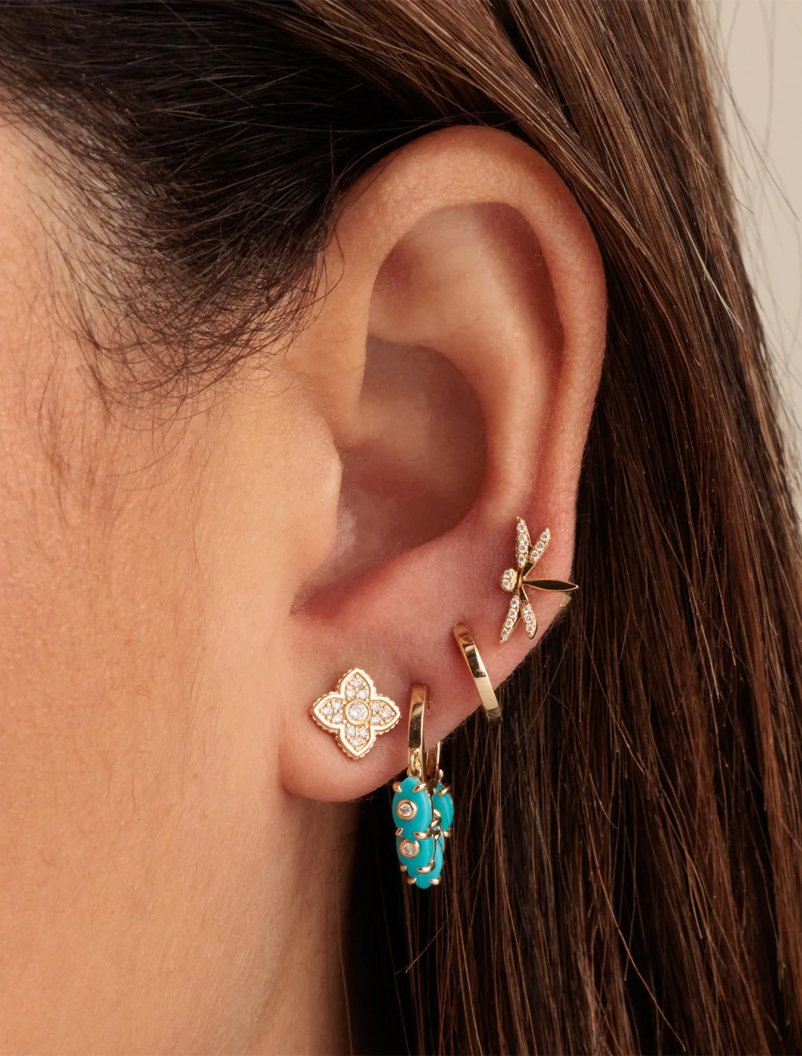 gold pave diamond bezel moroccan studs - Image 2