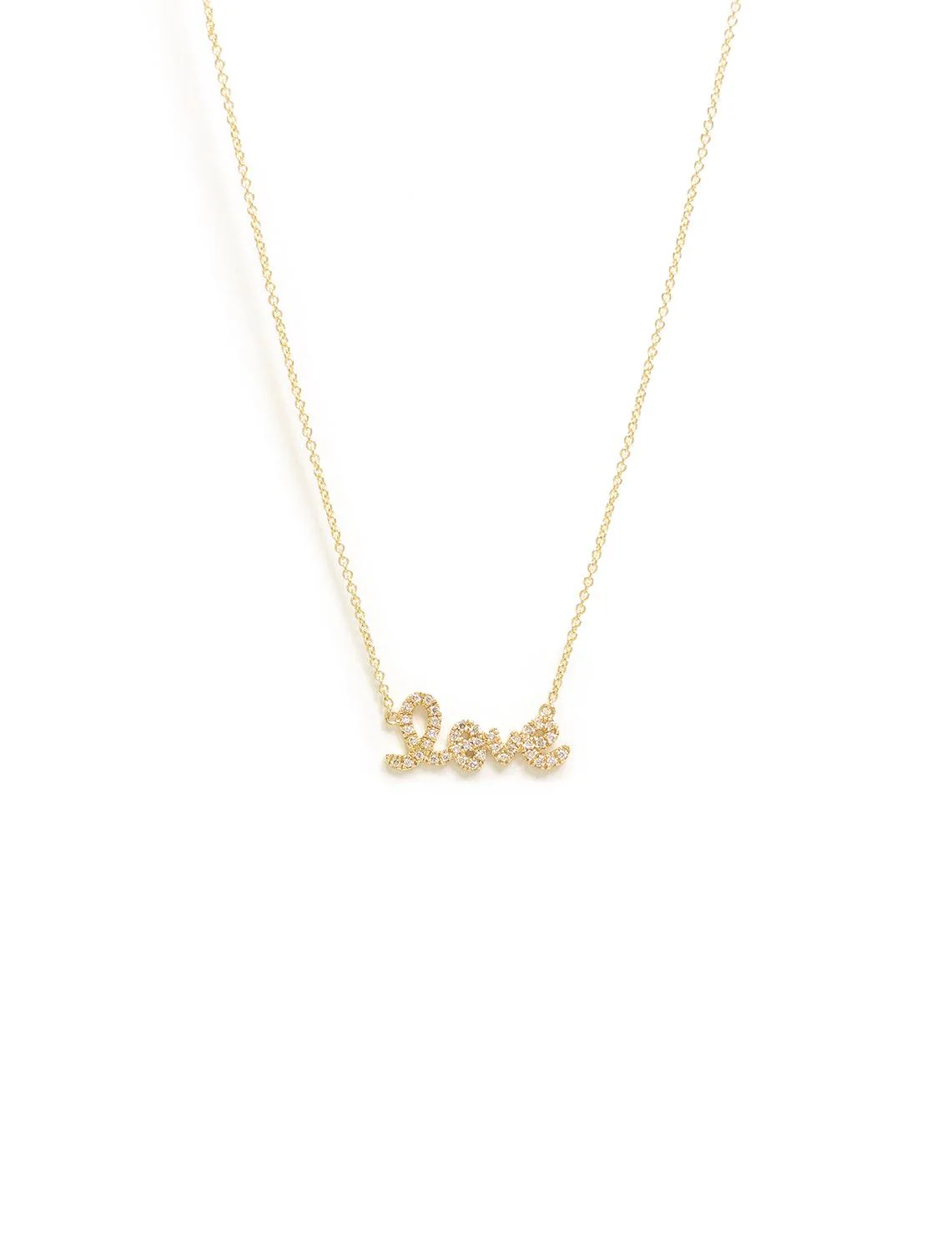 pave small love script necklace
