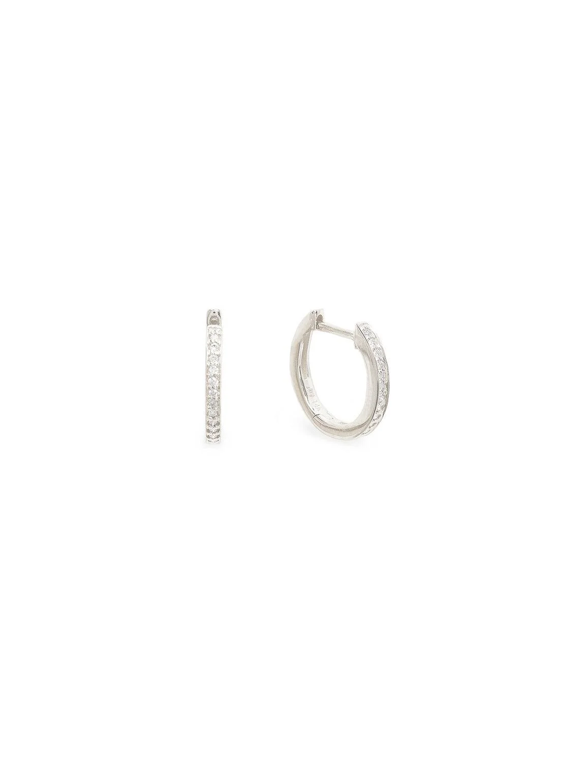 pave huggie hoops in white gold