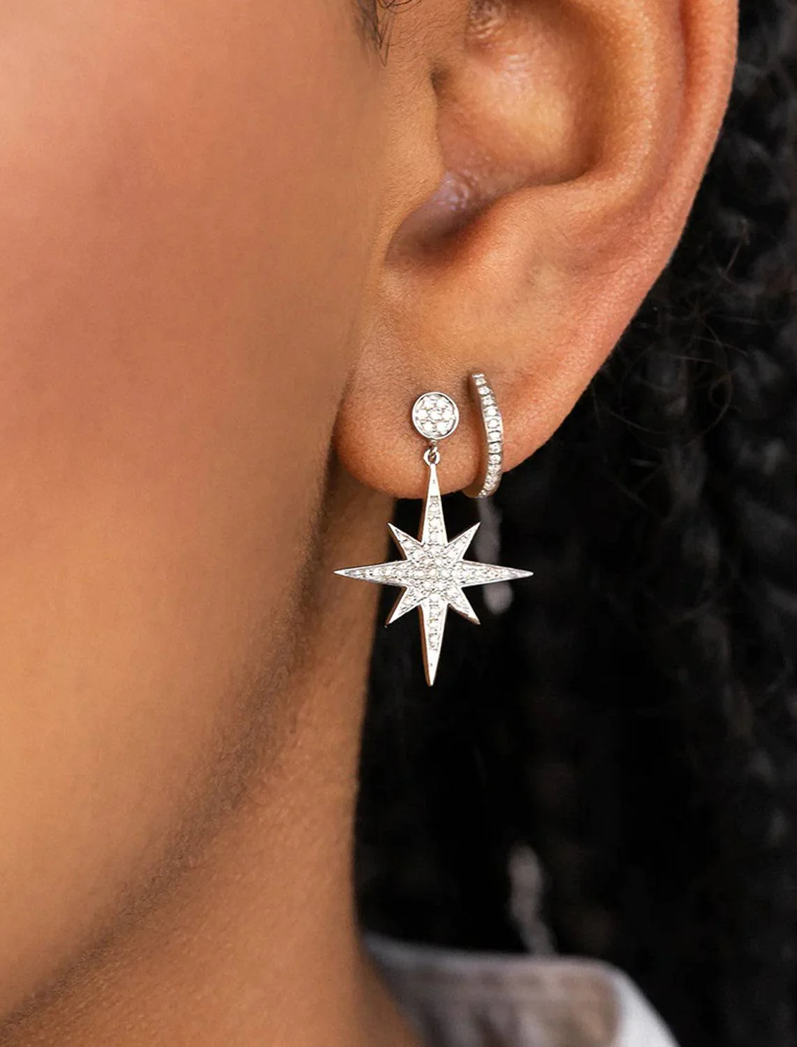 pave huggie hoops in white gold - Image 2