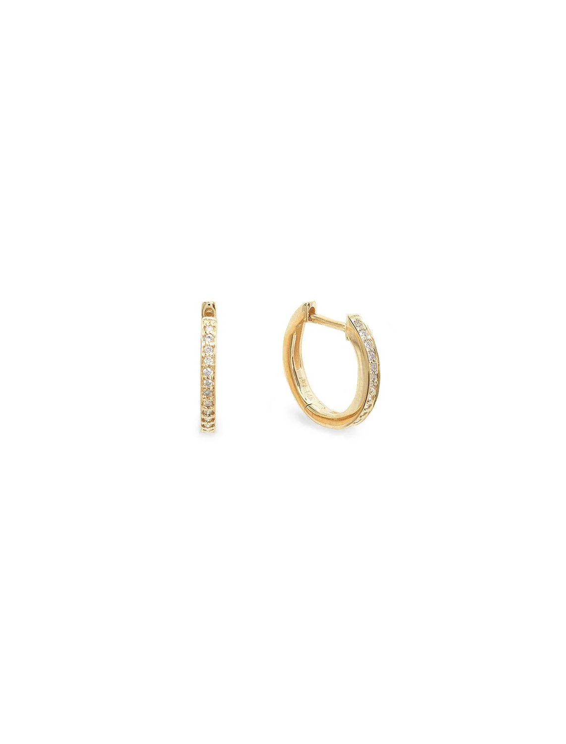 pave huggie hoops in yellow gold