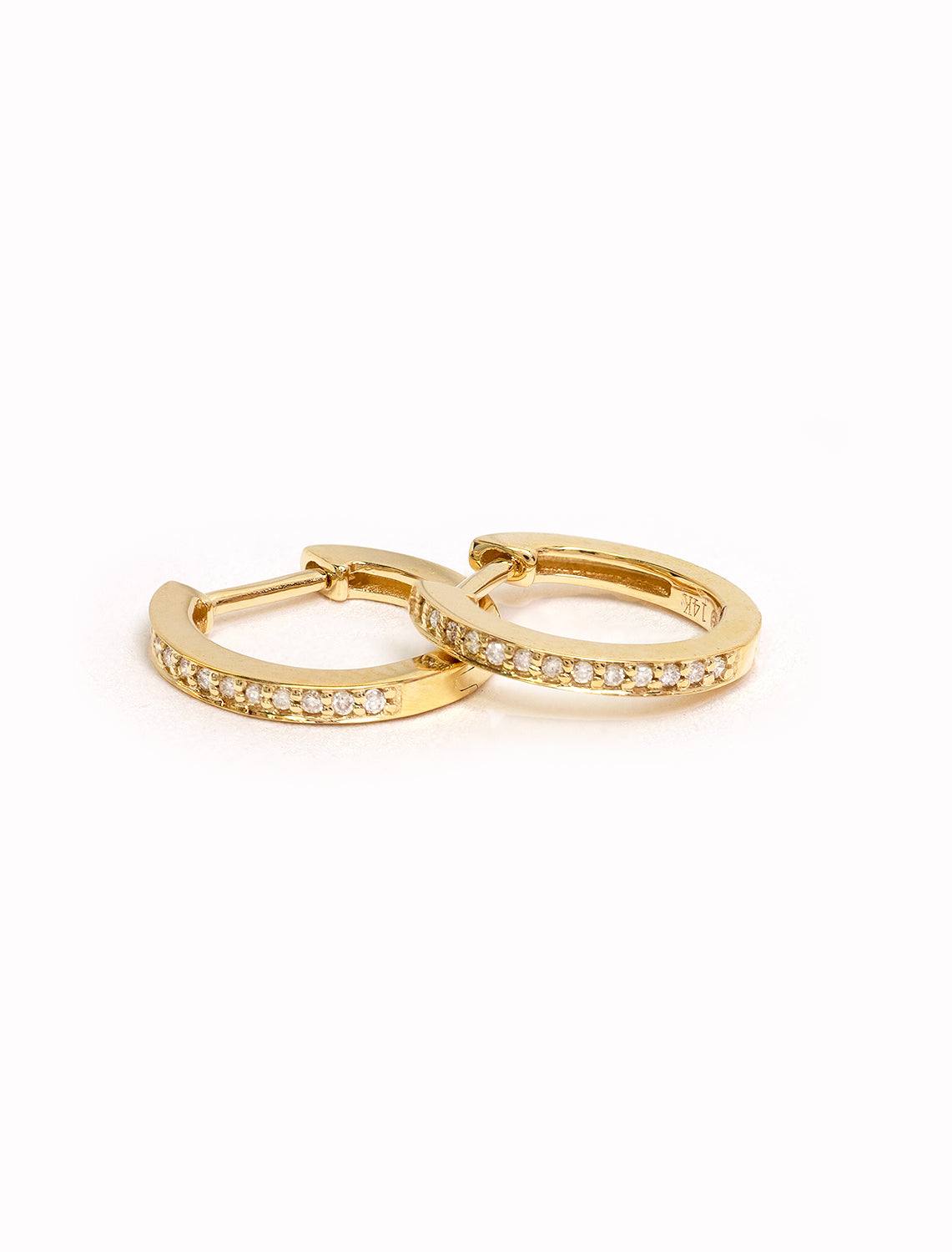 pave huggie hoops in yellow gold - Image 3
