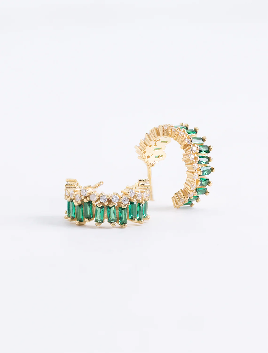 emerald baguette and cz mini hoops - Image 2