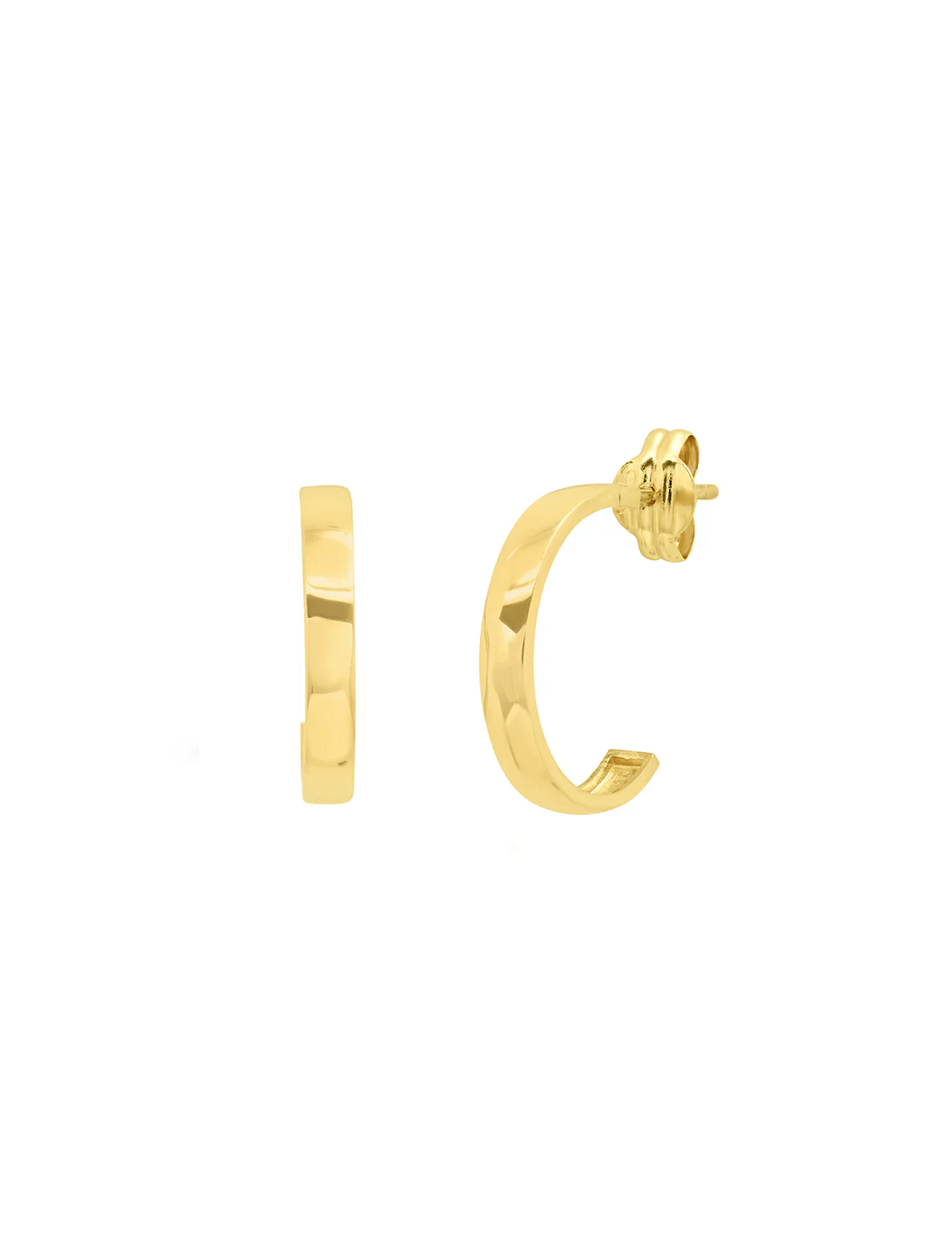 14k gold thick hammered huggie