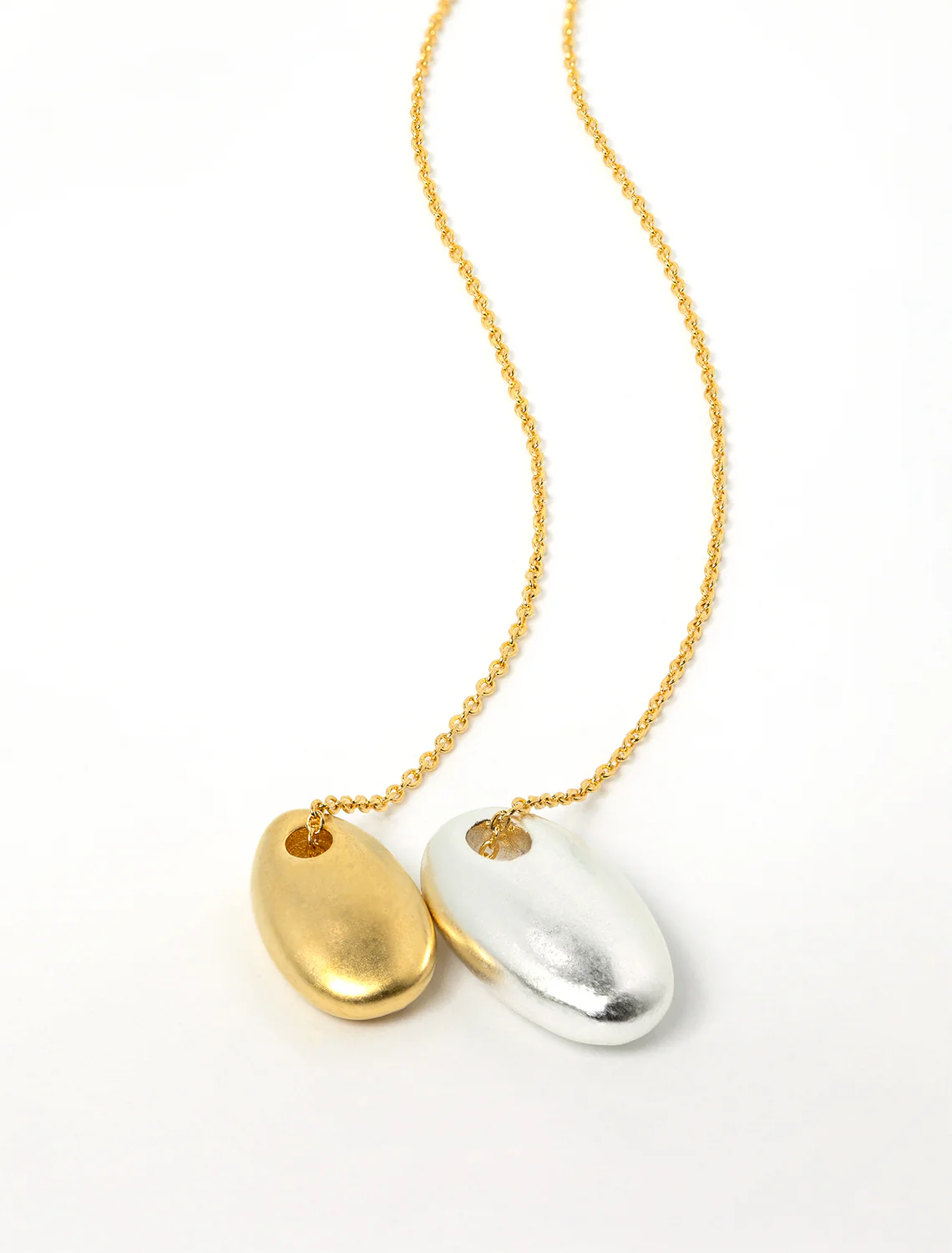 matte mixed metal double oval necklace - Image 2