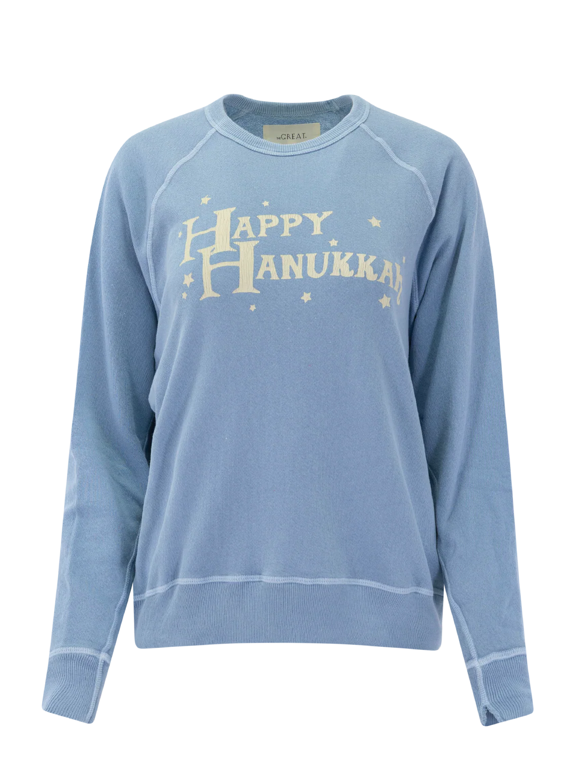 the college sweatshirt with happy hannukah graphic in confection blue