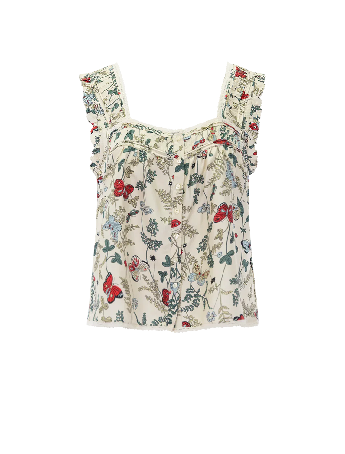 the victorian pleat tank in floating butterfly print
