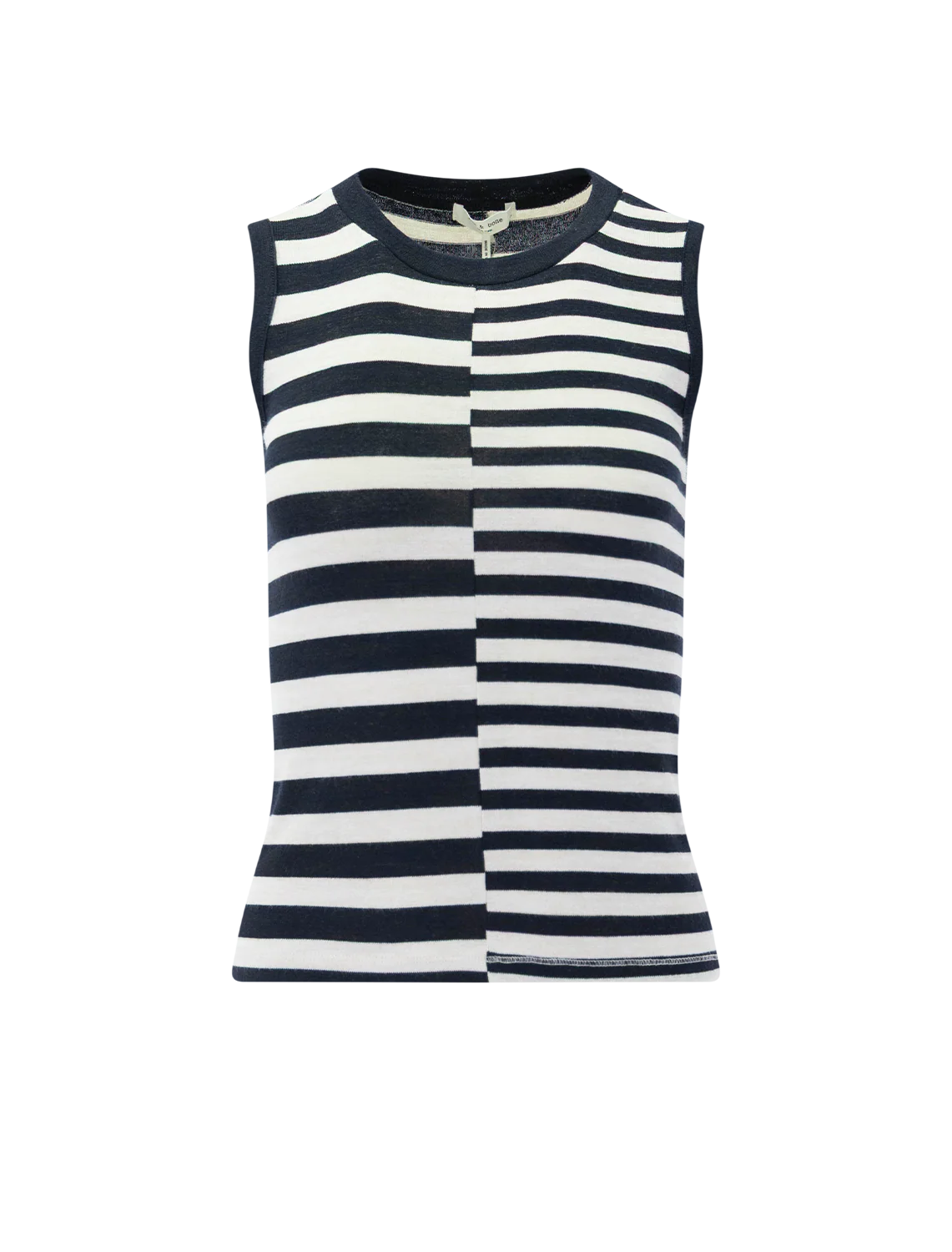 the knit mixed stripe tank in salut navy and white